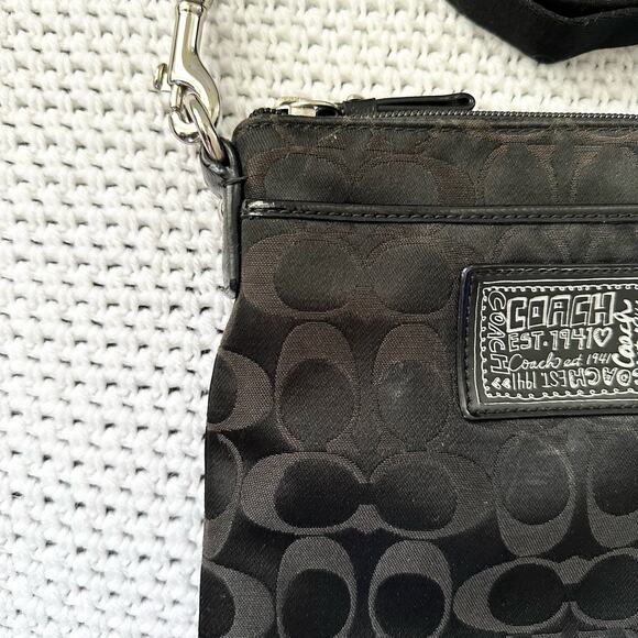 Coach Black Canvas Signature Poppy Patent Patch Small Slim Crossbody Bag - Picture 4 of 12